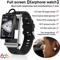 2 In 1 Blue Tooth Headset Smart Watch Men Body Temperature PPG ECG Watches Sports Fitness NFC Earphone Health Smartwatch BT Call