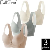 FallSweet 3PCS/set Wire-Free Front Closure Bra for Women Plus Size Solid Color Simple Design Comfortable Brassiere 36-46 BCD Cup
