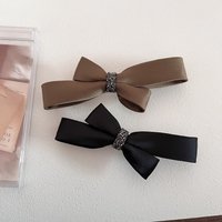 Shining Rhinestone Hair Bow Clips For Women Top Fashion Black Satin Ribbon Bow Barrette Elegant Ponytail Holder Hair Accessories