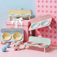 1PC Macaron Series Heightened Pet Bowl with Neck Protection And Splash-Proof Barrier High Aesthetic Value Cat Bowl