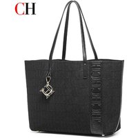 CH Fashion Women's Large Capacity Tote Bag Monogram Embossed Handbag with Metal Daily Commute Work Shoulder Bag