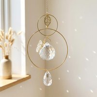 1Pc Crystal Hanging Ornament, Prism Decoration, Sun Catcher, Bohemian Style, Gold Butterfly with Circular Design, Suitable for Home Decoration, Window Hanging Decoration, Balcony Terrace Hanging
