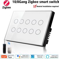 10Gang wifi or zigbee Smart Touch Light Wall Switch Glass Panel Tuya App whole house control Compatible with Alexa Google Home