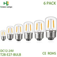 2/6pcs DC12V 24V Low Voltage Vintage Filament LED Bulb T28 Clear Glass E27 1W Bulbs For Motorhome RV Landscape Locomotive Campe