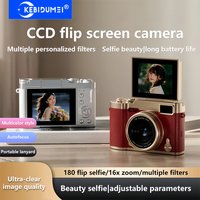 KEBIDUMEI Retro Flip Screen CCD Digital Camera 1080P HD 16X Zoom Beauty Filters 2.4" Screen Selfie Camera with Flash for Student