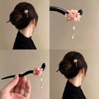 2026 Retro Chinese Style Wooden Hairpin, Simple Elegant Pink Hair Stick, National Trend Hair Accessory For Cheongsam Tea Dress