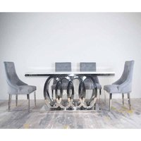 A8082 Modern 4 Circle Chromed Stainless Steel Dinning Set with 6 Chairs Dining Table Chair