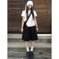 Black Japanese Style plus Size Women's Summer Skirt Flared A-Line High Waist Elastic Waist Versatile plus Size Fashionable
