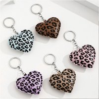 Miu Series Hot-Selling Pu Leopard Print Stuffed Heart Keychain Pendant Leather 3D Heart Car Bag Decoration