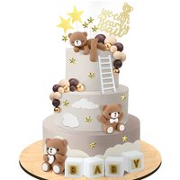 Bear Cake Toppers Mini Bear Cake Decorations 35pcs Gold White Dark Brown Ball for Boy Girl Baby Shower Birthday Party Decoration