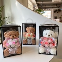 1PC Rose Flower Bouquet Plush Bear Gift Box Eternal Flower Bouquet Mother's Day Gifts Wedding Birthday Party Decor Accessories