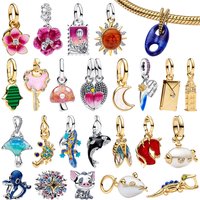 New 925 Sterling Silver Castle Heart Key Octopus Shark Pig Flower Bead Pendant for Women DIY Bracelet Necklace Fine Jewelry Gift