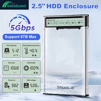 Kebidumei Smart Display HDD Case 2.5" Transparent HDD Enclosure USB C External HDD Shell SATA HDD SSD Storage Case for Laptop PC