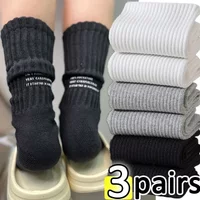 3Pair Cotton Knitted Long Socks for Women Men Thicken Warm Socks Girls Fashion Vintage Solid Color Simple Letter Socks Stockings