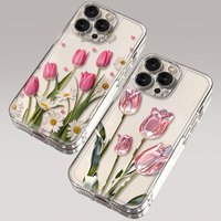 Tulip Pattern Summer Themed Transparent Phone Case For iPhone 17 16 11 13 12 14 15 Pro Max XS XR X 8 7 Plus 17E Clear Soft Cover