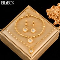 EILIECK 316L Stainless Steel Roman Numeral Zircon Necklace Bracelets Earrings Set For Women New Trendy Gift Waterproof Jewelry