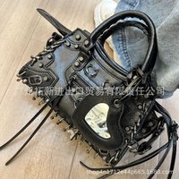2025 New Women's Fashion Shoulder Bag European Vintage Style Cropped Studded Motorcycle Bag Soft Material Crossbody Design