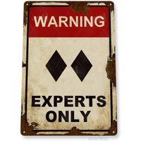 Tinworld Tin Sign Caution Experts Only Rustic Black Double Diamond Ski Metal Decor Lodge Lift Skiing Resort Slopes A333