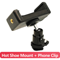 1/4" Aluminum Tripod Hot Shoe Adapter Metal Mount With Phone Clip Holder for GoPro Hero Action Camera Smartphone DSLR Cameras
