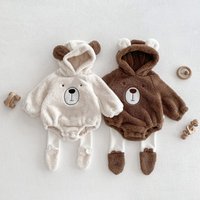 Baby-Strampler mit Kapuze, Bärenohren, niedliche Plüsch-Babykleidung, Winter, 0–2 Jahre alt, koreanische Version, Babykleidung, Baby-Strampler