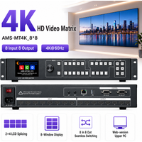 AMS-MT4K 8x8 4K60 Video Matrix 8 In 8 Out HDR HDCP Seamless Switching Splicing Multi Window Audio RJ45 Web RS232