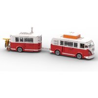 MOC Technical Car Creative VW T1 Camper Van and Trailer 6 Studs Width City Camp Truck Sets Building Blocks Kid Toys Gift