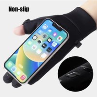 AliExpress NONE MuqiNush Winter Men's Warm Gloves Flip Cover Exposed Two Fingers Windproof Touch Screen Outdoor Sports Skiing Running Fishing