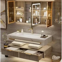 Stock Modern Slate Bathroom Cabinet With Smart Mirror Modern Double Washbasin Bathroom Vanity Mobile Bagno Furnitures Skincare