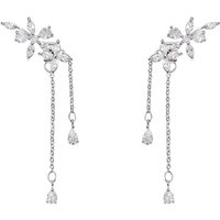 Korean Temperament Shiny Full of Zircon Flowers Tassels Dangle Earrings for Women Bride Wedding Luxury Exquisite Jewelry Gifts