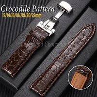 For Omega Crocodile Pattern Leather Watch Band Men Women Butterfly Class Watches Chain 12/14/16/18//19/20/22mm Black Brown Strap