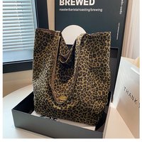 Leopard Print Reversible Canvas Tote Bag Women Large Capacity Casual College Style Shoulder Handbag for Daily Commute
