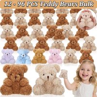 12-96PCS Mini Bear Plush Stuffed Small Teddy Bear Bulk Animal Toy Bear Doll Keychain for Baby Shower Birthday Gifts Party Favors