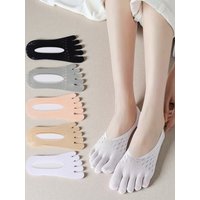 Women's Toe Socks, No Show Invisible Socks, Silicone Non-Slip Ladies Boat Socks, Low Cut, Breathable, Sweat Absorbing, Summer Thin