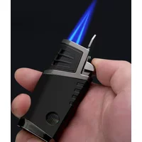 Honest High-end multi-functional double straight blue jet flame lighter metal cigar cutter butane Inflatable gas igniter gift