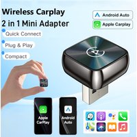 2026 2 in 1 Wireless CarPlay Adapter&Android Auto Wireless Adapter, 5Ghz WiFi Type-C/USB Plug Play Dongle CarPlay Wireless