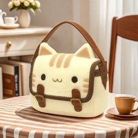 Cute Plush Cat Handbag Adorable Stuffed Animal Hand-Made Backpack Large Capacity Shoulder Bag Cartoon Daypack For Kids Girls