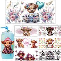 Popular Style Cute Funny Highland cattle Sticker Party DIY Decals 3D transfers uvdtf tumbler seal stickers 16oz uv dtf cup wraps