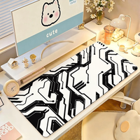 Abstract Black and White Mouse Pad Large Non-Slip Waterproof Mat Stitched Edge Keyboard Pad for Gaming Daily Office