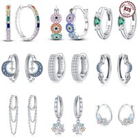 925 Sterling Silver Hoop Earrings Simple Silver Star Moon Earrings For Women Engagement Wedding Party Birthday Jewelry Gift