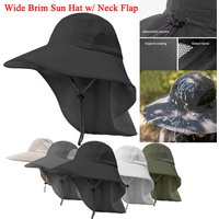 Summer Outdoor Sun Hat with UV Protection Neck Flap Fishing Cap Wide Brim Adjustable Windproof Strap For Hiking Camping