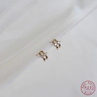 925 Sterling Silver Plated 14K Gold Double Arc Zircon Mini Earrings for Women Small Exquisite Everyday Jewelry