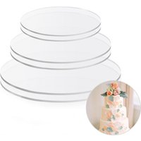 Disque à gâteau rond en acrylique réutilisable, 2 pièces, plaque de Base de gâteau joyeux anniversaire, garniture en acrylique vierge pour gâteaux superposés, outils de décoration