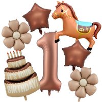 7pcs Brown Noble Horse Birthday Cake Flower Number 1-9 Balloon Set Suitable Birthday Anniversary Coming Age Ceremony Decorations
