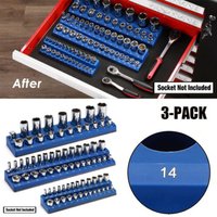 3Piece/Set Magnetic Socket Organizers 1/2, 3/8, 1/4-in Drive Socket Holder Metric Holds 75 Sockets | Professional Tool Organizer