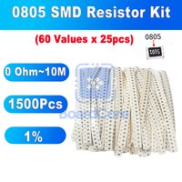 1500pcs 0805 SMD Resistor Kit 1500pcs 60 Values 0-10M Ohm 1% Tolerance Thin Film Chip Resistors Set for Arduino PCB Repair