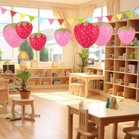 1/3PCS Pink Red Color 3D Strawberry Paper Lantern 3D Design Handheld Type Mid-Autumn Festival Lantern Strawberry Shape