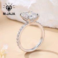 M-JAJA 4CT Radiant Cut Moissanite Engagement Ring for Women S925 Sterling Silver Hidden Halo Paved Band Wedding Luxury Jewelry
