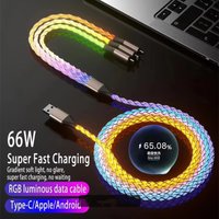 1PC Fast Charging RGB Breathing Luminous Gradient Light Data Cable 66W TYPE-C Charger For iPhone 15 Xiaomi Samsung POCO PD Cord