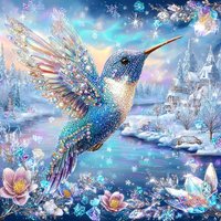 Jewel Encrusted Hummingbird in Winter 5D DIY Diamond Painting Set with Square and Round Diamonds Handmade Crafts Home Decor Gift