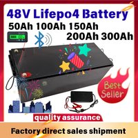 48V Lifepo4 Lithium Battery Pack 50Ah/100Ah/150Ah/200Ah/300Ah Bluetooth Parallel for Solar System Compatible with 3000W 5000W 60